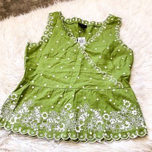 Grace Elements Size 14 Green Linen Grassy Field  Embroidered Spring NWT New Cute